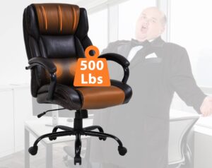 big and tall office chair-500lbs executive massage office chair, pu leather adjustable height computer desk, ergonomic task chair with massaging lumbar support home office desk chairs, brown