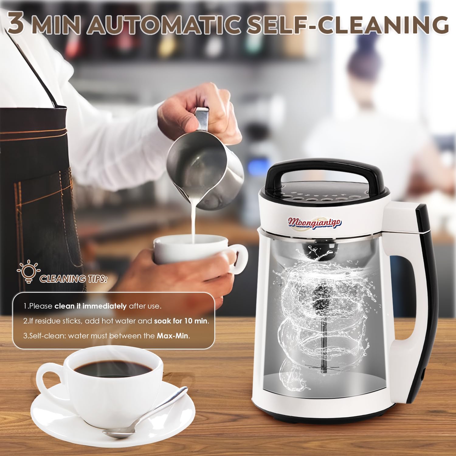 Moongiantgo Automatic Soy Milk Maker 37.2oz 1100ml, 8 in 1 Nut Milk Maker with Self-Cleaning/Boil Water/Recipe, Homemade Almond Milk Machine, Oat Milk, Plant Based Milk, Juice Beverages Maker, 110V