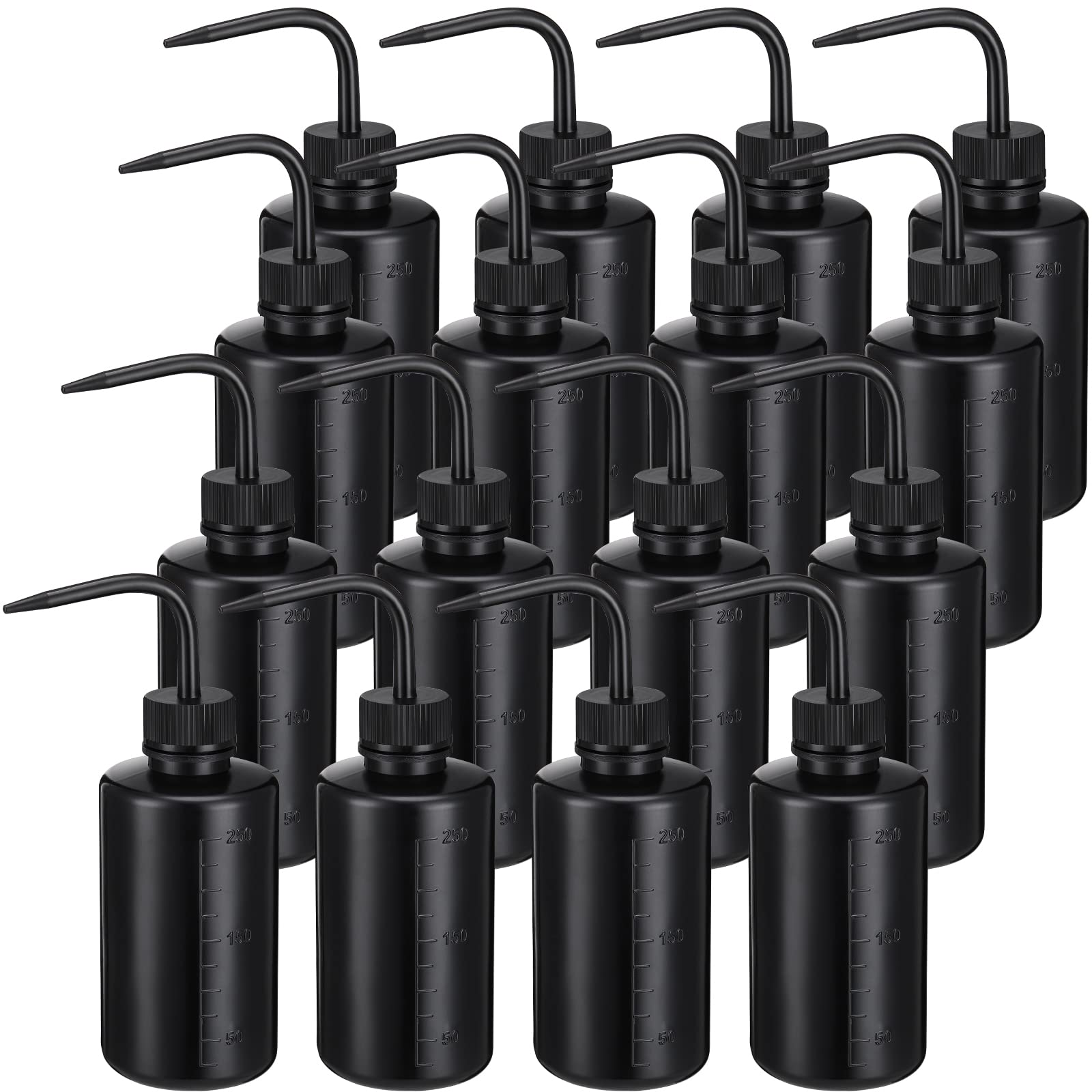 18 Pcs Tattoo Wash Bottle Plastic Squeeze Bottle 250 ml Squirt Bottle Bulk Lash Water Bottle with Narrow Mouth Scale Labels Lab Wash Bottles Cleaning Water Tools, Plant Irrigation (Black)