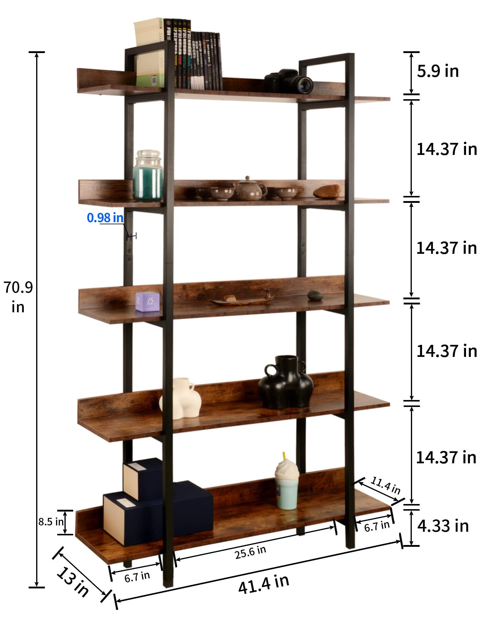 Vocuer 5 Tier Bookshelf Tall Bookcase bookcases and Book Shelves 5 Shelf Bookshelves and bookcases Wide Bookshelf for Bedroom Large Bookshelf Small Open Bookcase Shelf Book case Book Shelf for Office