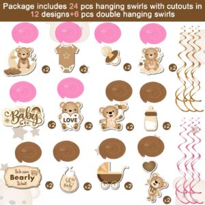 54Pcs Neutral Bear Baby Shower Party Hanging Swirls Cream Bear We Can Bearly Wait Nude Teddy Foil Ceiling Swirls Decor Boho Brown Bear Kids Birthday Gender Reveal Wedding Bridal Shower Party Supplies