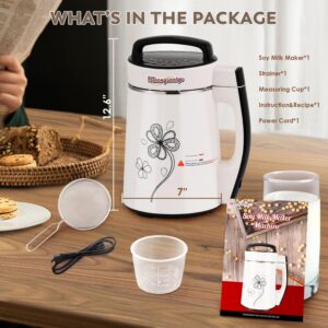 Moongiantgo Automatic Soy Milk Maker 37.2oz 1100ml, 8 in 1 Nut Milk Maker with Self-Cleaning/Boil Water/Recipe, Homemade Almond Milk Machine, Oat Milk, Plant Based Milk, Juice Beverages Maker, 110V