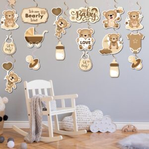 54Pcs Neutral Bear Baby Shower Party Hanging Swirls Cream Bear We Can Bearly Wait Nude Teddy Foil Ceiling Swirls Decor Boho Brown Bear Kids Birthday Gender Reveal Wedding Bridal Shower Party Supplies