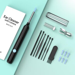 Ear Wax Removal, Ear Cleaner with 7 Pcs Ear Set, Ear Wax Removal Tool Camera with 1080P Ear Otoscope & 6 LED Lights, Wireless Ear Pick for Ear Cleaning with 6 Ear Spoons Black