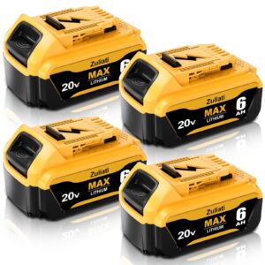 zuliati 4 packs replacement for dewalt 20v battery 6.0ah dcb206,compatible with dewalt 20v max battery dcb204 dcb203 dcb200-2 dcb201 dcb180 dcd985b for dewalt 20 volt dcd/dcf/dcg series(orange)