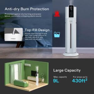 VIVOSUN 9L Air Humidifier, 2-in-1 Top Fill Cool & Warm Mist Humidifier, Indoor Ultrasonic Humidifier with Essential Oil Box & Remote Control for Bedrooms, Offices, Plants, Babies