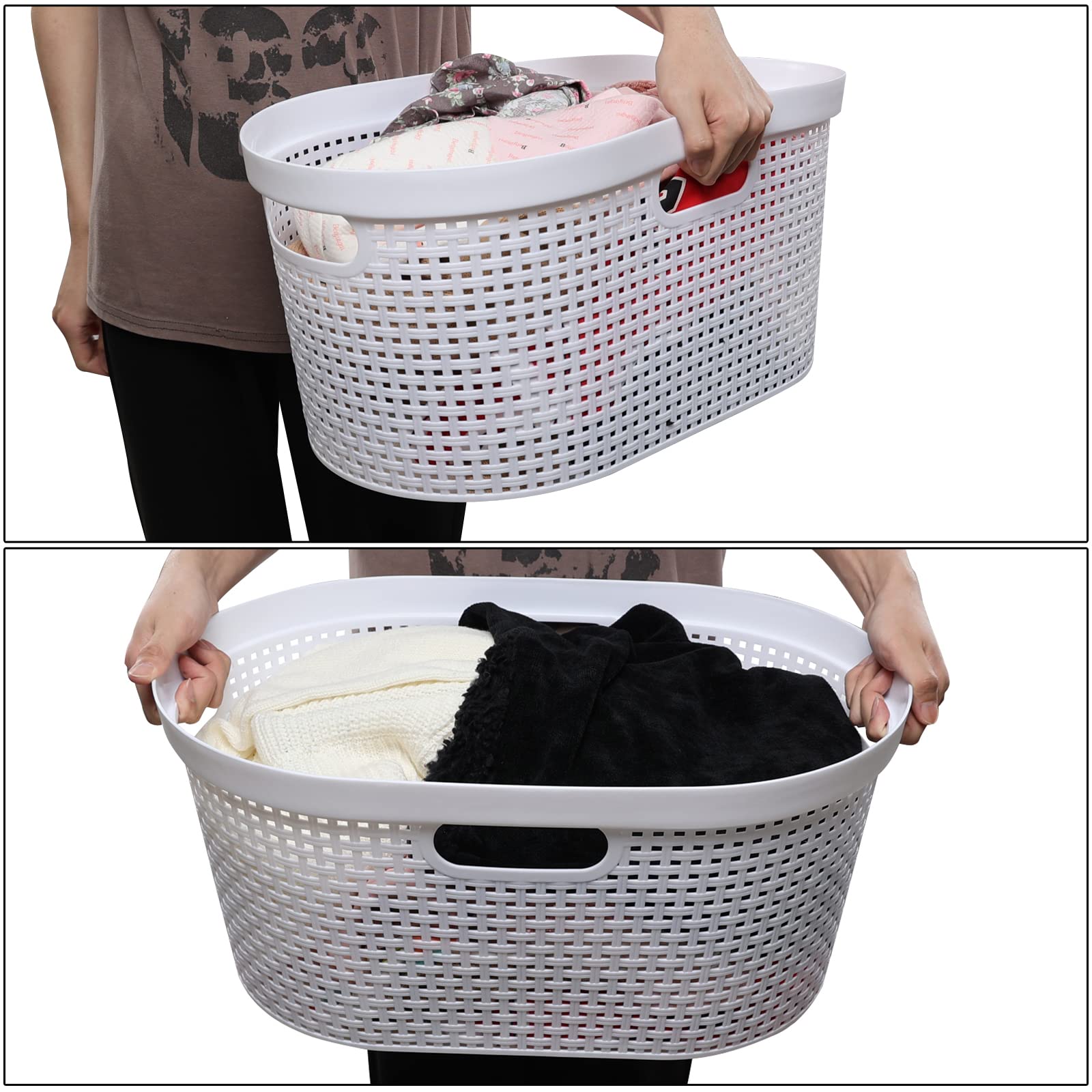 Vcansay 42 L Hip Hugger Laundry Basket, White Plastic Dirty Clothes Basket, 4-Pack