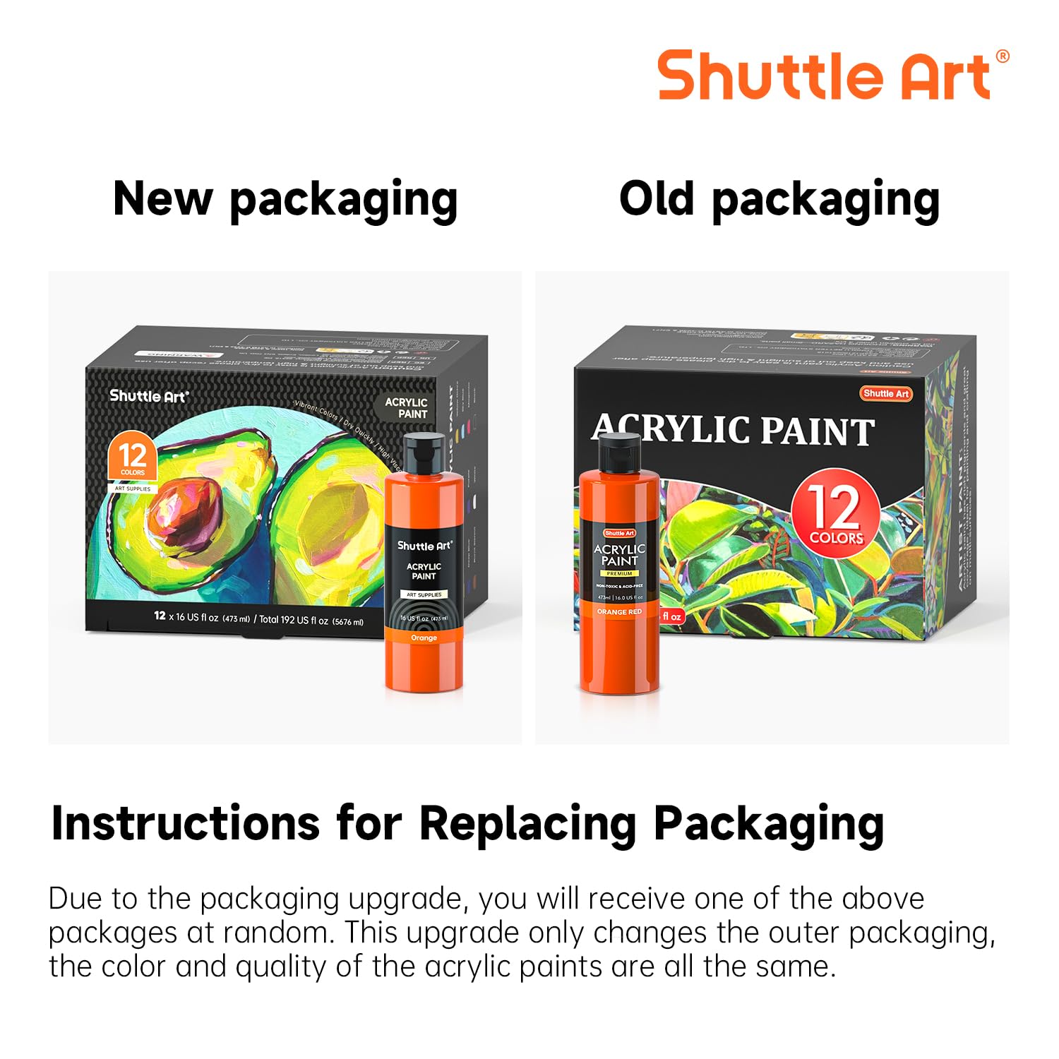 Shuttle Art Acrylic Paint, 12 Colors Acrylic Paint Large Bottle Set, 473ml/16oz Each, Rich Pigments, High Viscosity, Bulk Paint for Artists, Beginners and Kids on Rocks Crafts Canvas Wood Ceramic