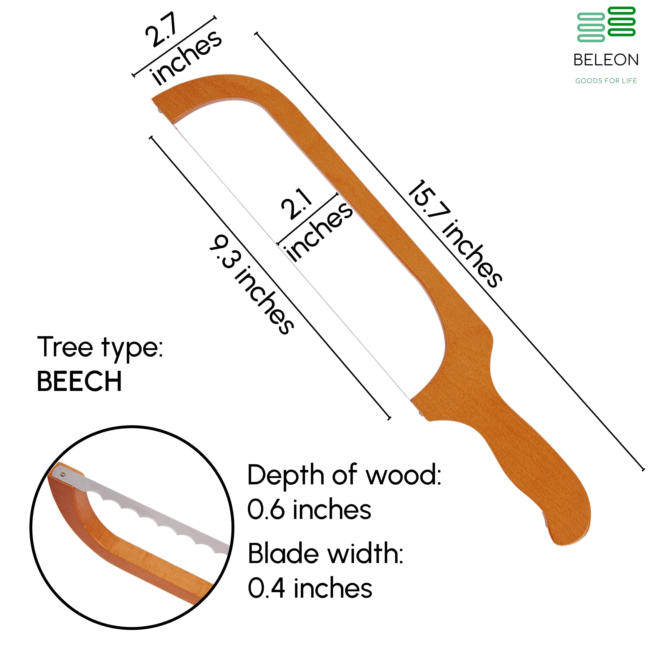 Sourdough Bread Bow Knife for Homemade Bread Cutter - Serrated Bread Saw Slicer Wooden Knife - Baguette Cutter - Hand Crank Bread Slicer - Texas Bread Knife - Right-Handed