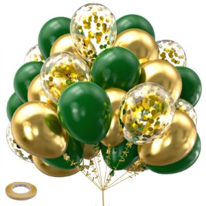 kelfara green gold balloons 50pcs 12 inch metallic gold confetti latex balloon kit with gold ribbons for christmas birthday party bridal shower wedding engagement anniversary prom decorations