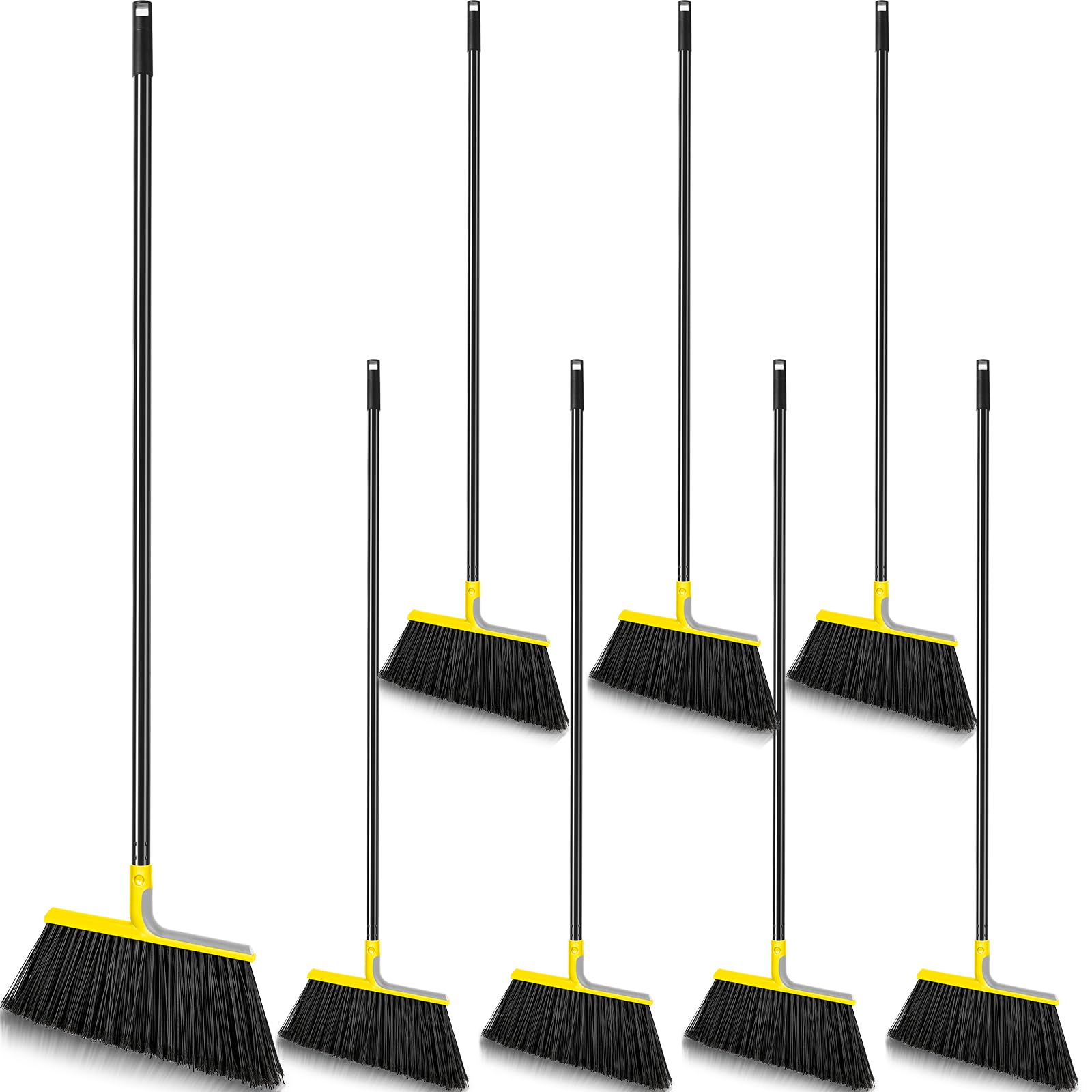 Roshtia 8 Pcs Heavy Duty Broom Set 58 Inch Outdoor Indoor Broom Commercial Stiff Broom with Long Handle Angle Broom Garage Broom Concrete Broom Outside Broom Outdoor Brooms for Sweeping Patio (Yellow)