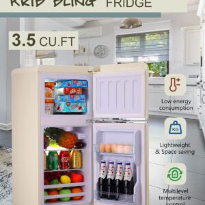 KRIB BLING 3.5 CU.FT Compact Refrigerator 2 Door Mini Fridge with Freezer, Mini Refrigerator with Removable Glass Shelves Small Drink Food Storage Cooler for Office, Dorm, Apartment, Cream