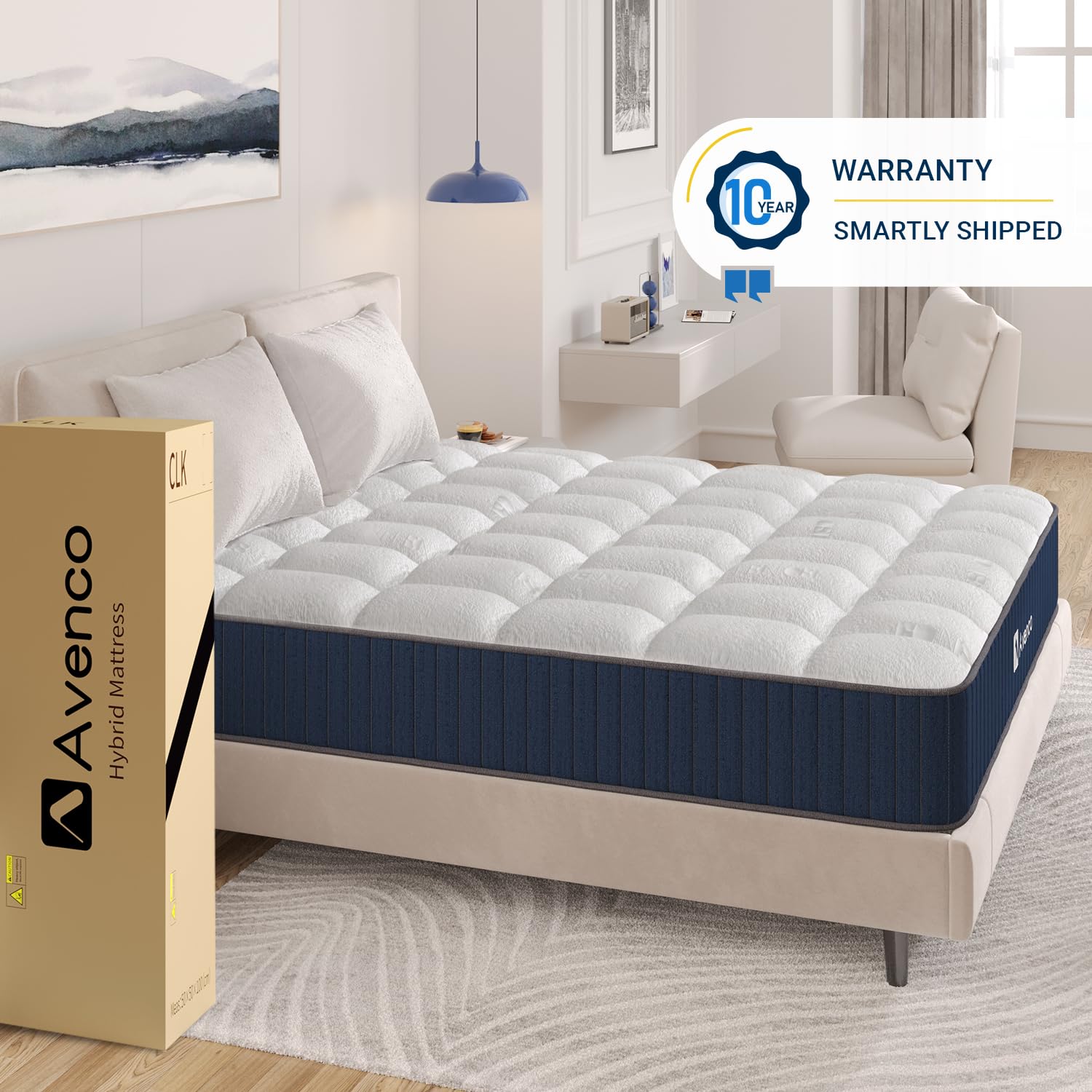 Avenco King Size Mattress. 12 Inch Hybrid King Mattress in a Box with Latex Memory Foam, Medium Firm King Bed Mattresses CertiPUR-US Certified, Motion Isolation