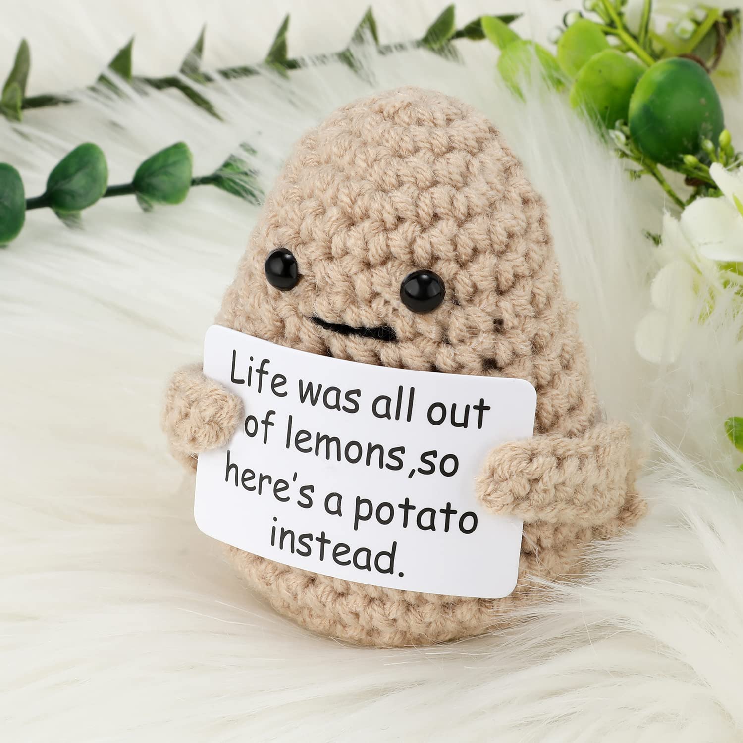 3 inch Life Interesting Knitted Positive Potato Mini Funny Positive Potato, Creative Cute Wool Funny Knitted Positive Potato for Birthday Gifts Party Decoration