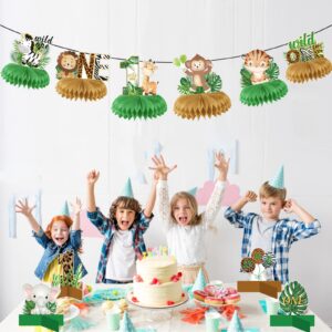 10 PCS Wild One Honeycomb Centerpieces Birthday Decorations for Boys and Girls Safari Centerpieces for Tables 3D Double Side Baby Shower Jungle Animals Party Decorations