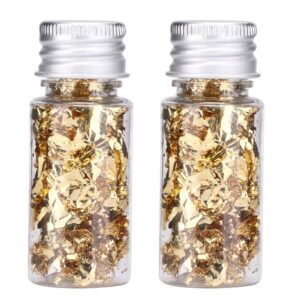 lwuey gold leaf makeup, edible flakes goldlen toppers gilding paper bottles imitation metallic decoration drink cooking chocolates cakes drinks baking dessert cupcake steak food spa home 2pcs