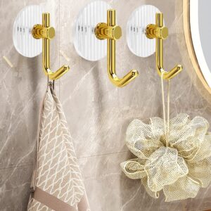 Thinslimer 8 Pack Adhesive Hooks Acrylic Wall Hooks Decorative Gold Towel Hook Strong Adhesive Wall Tools for Hanging Towels Hats Bags Keys (Gold)