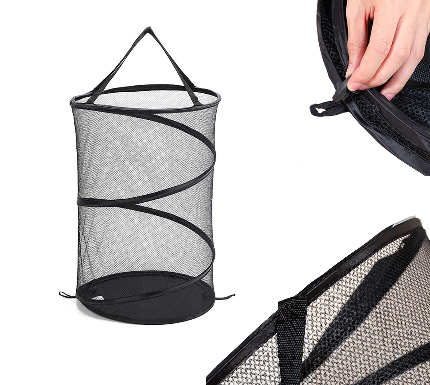 Kamuavni Pop Up Laundry Basket Round Mesh Dirty Clothes Basket Clear Net Laundry Pop Up Circular Collapsible Round Mesh Laundry Baskets 15.7 * 24inch