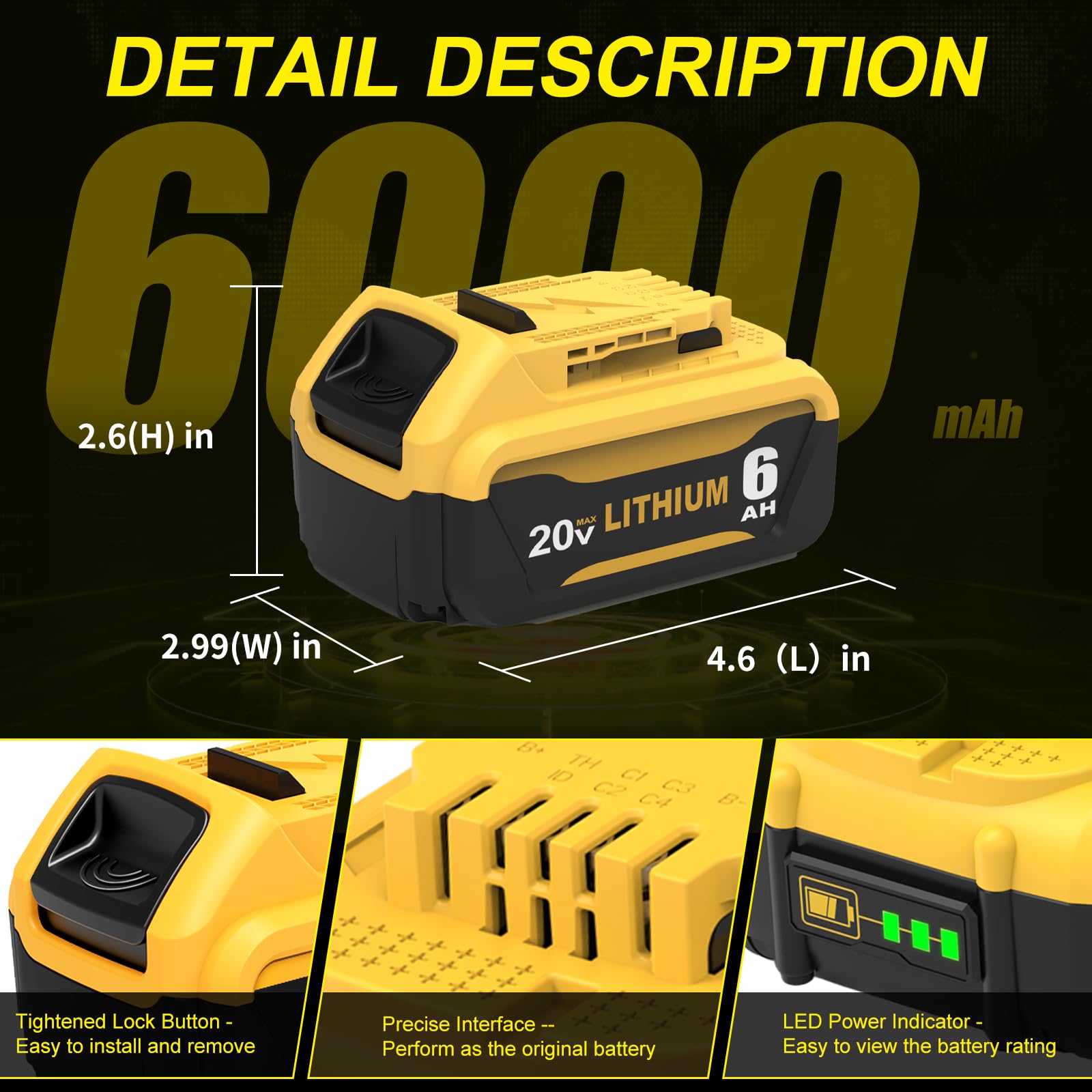 Zuliati 4 Packs Replacement for Dewalt 20v Battery 6.0Ah DCB206,Compatible with Dewalt 20V MAX Battery DCB204 DCB203 DCB200-2 DCB201 DCB180 DCD985B for Dewalt 20 Volt DCD/DCF/DCG Series(Orange)