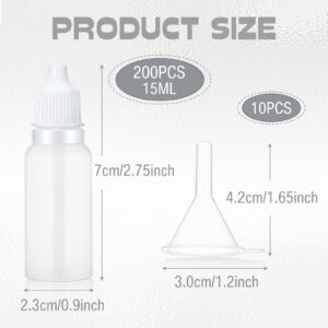 Roshtia 200 Pcs 15ml Plastic Dropper Bottles Plastic Eye Dropper Bottle Empty Squeezable Eye Dropper with Screw Cap Liquid Dropper Bottles with 10 Funnels for Eye Drops Oils Paints Saline Solution