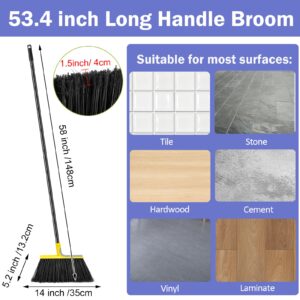 Roshtia 8 Pcs Heavy Duty Broom Set 58 Inch Outdoor Indoor Broom Commercial Stiff Broom with Long Handle Angle Broom Garage Broom Concrete Broom Outside Broom Outdoor Brooms for Sweeping Patio (Yellow)