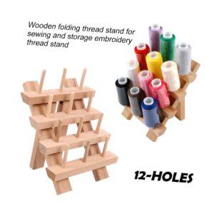 Ciieeo Sewing Embroidery Thread Rack Jewelry Holder Stand Folding Bracket Wall Mounted Hooks Wood Spool Station Spool Holder Stand 12 Cone Wooden Thread Rack Sewing Thread Holder Hanger