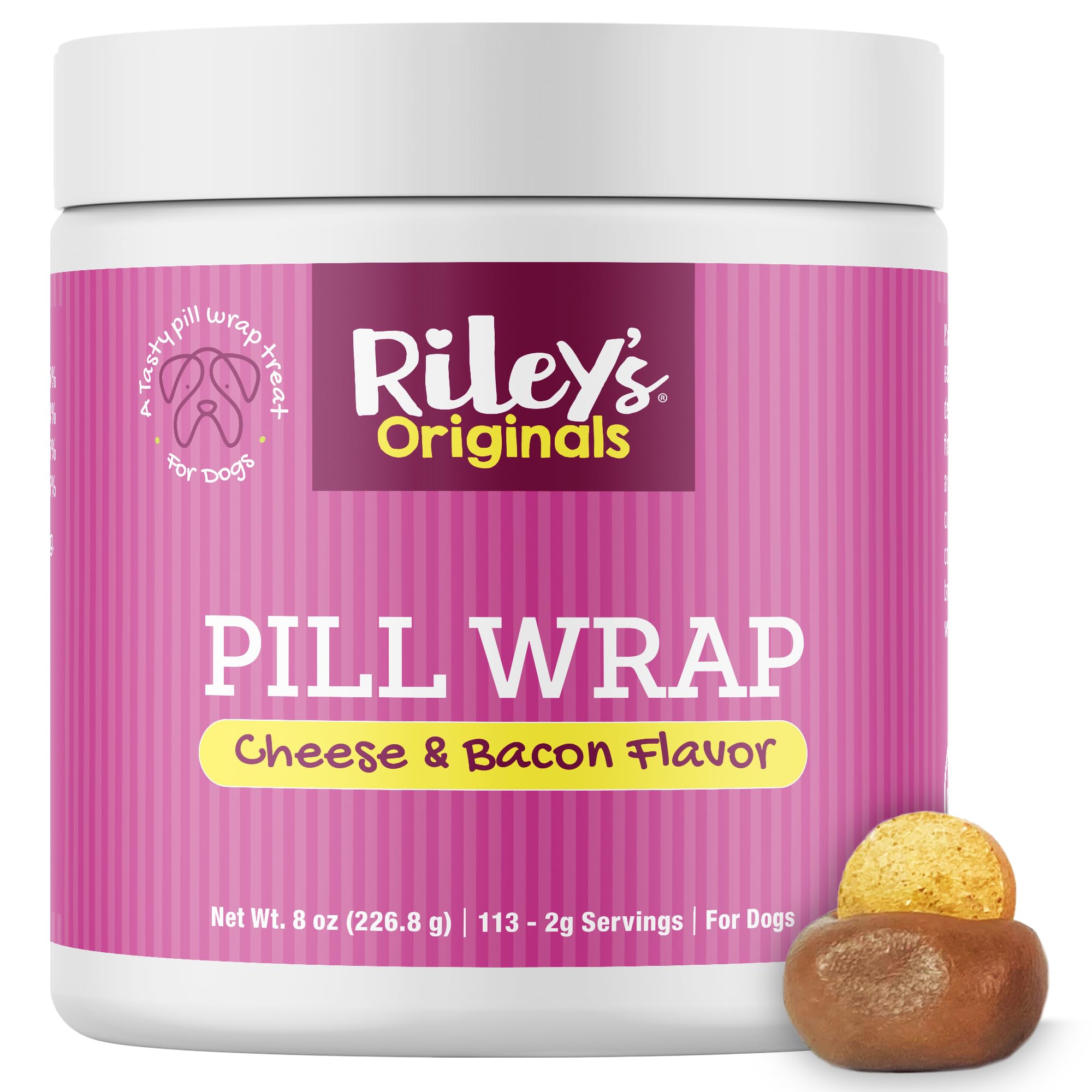 Riley's Pill Wrap for Dogs - Delicious Cheese & Bacon Flavored Pill Paste for Dogs - Wrap Pills, Capsules, Tablets in a Pocket or Pouch to Mask The Taste & Make Medicating Easy - 8 oz