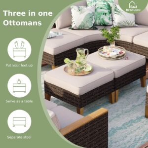 MFSTUDIO 11 Pieces Wicker Patio Furniture Set, All-Weather Rattan Outdoor Half-Moon Curved Sectional Sofa Set for Garden, Backyard, 2 x Curved Sofa, 3 x Armless Sofa, 2 x Ottomans, 4 x Corner Sofa