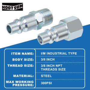 HOOTSUM 3/8’’ Air Hose Quick Connect Fittings, High Flow 3PCS 3/8” Air Coupler and 6PCS 3/8” Air Plug with 3/8 Inch NPT Threads, I/M Industrial Type 10PCS Air Compressor Accessories Connection Kit