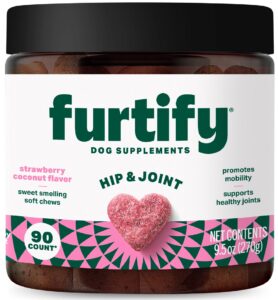 furtify hip and joint chews for dogs i dog joint supplement with glucosamine, chondroitin, msm, green lipped mussel & turmeric i soft & chewable support for pet health, mobility and stiffness - 90 ct