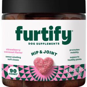 Furtify Hip and Joint Chews for Dogs I Dog Joint Supplement with Glucosamine, Chondroitin, MSM, Green Lipped Mussel & Turmeric I Soft & Chewable Support for Pet Health, Mobility and Stiffness - 90 ct