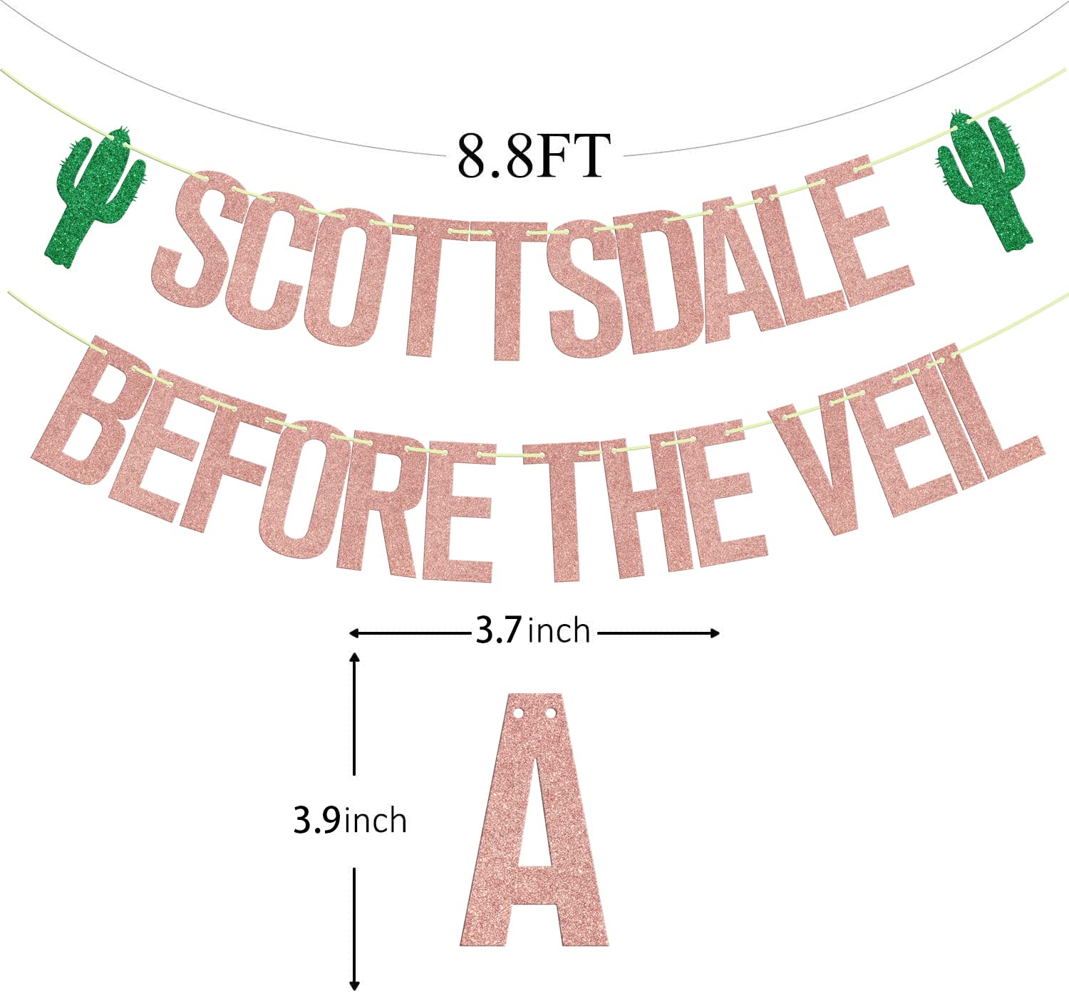 Scottsdale Before the Veil Banner, Bachelorette Party Decorations, Final Fiesta Bachelorette Cactus Decors, Bride to Be Engagement Bridal Shower Supplies Rose Gold Green Glitter