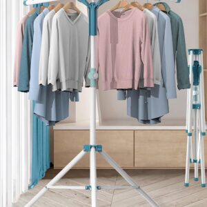 AUGMIRR Clothes Drying Racks, Height-Adjustable 52 Inches Updated Version,Stainless Steel for Indoor Outdoor,Length Adjustable Saves Space,with 20 Windproof Hooks (Tripod Rack, 52")