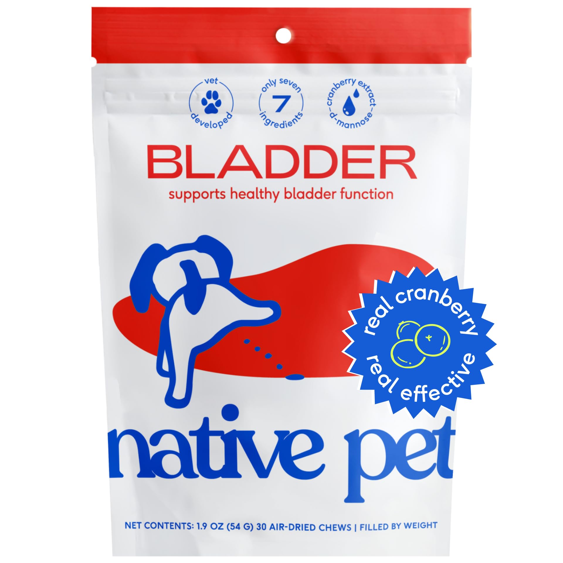 Native Pet Dog UTI Treatment - Cranberry Chews for Dogs and Cat UTI - Bladder Control for Dogs - Dog Urinary Tract Infection Treatment - UTI Medicine for Dogs - Dog Cranberry Supplement - 30 Chews