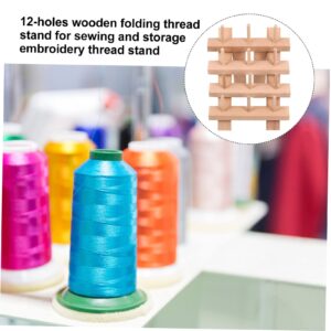 Ciieeo Sewing Embroidery Thread Rack Jewelry Holder Stand Folding Bracket Wall Mounted Hooks Wood Spool Station Spool Holder Stand 12 Cone Wooden Thread Rack Sewing Thread Holder Hanger