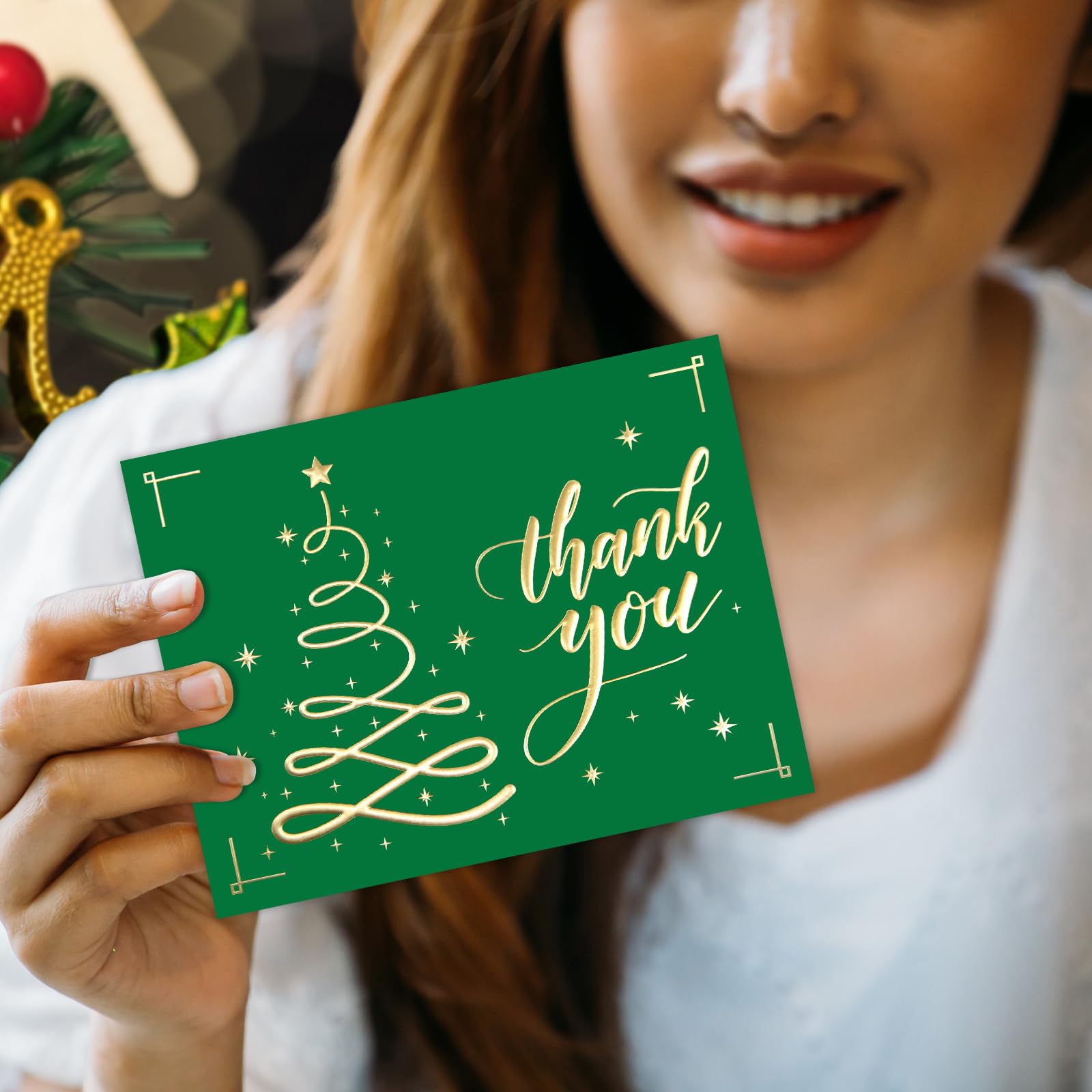 24 Pack Christmas Foil Thank You Cards and Envelopes Blank Inside Christmas Greeting Note Cards Party Supply