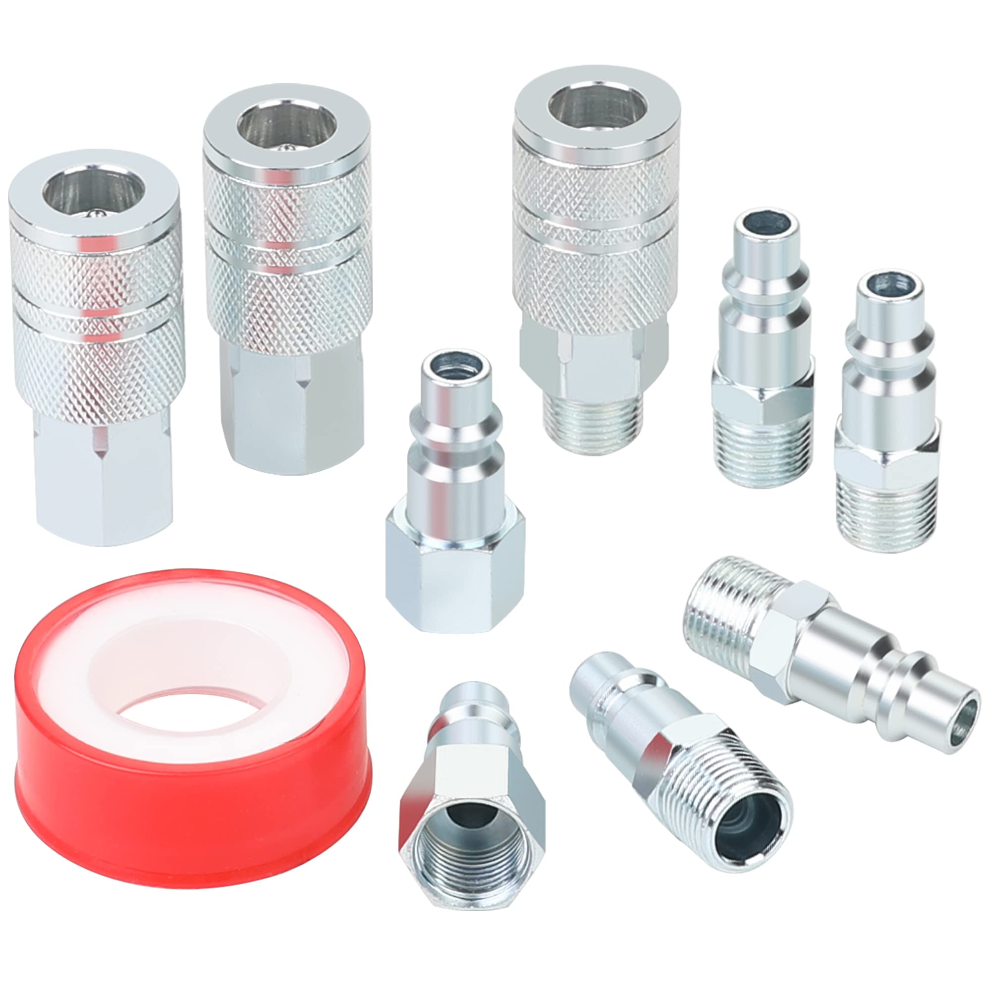 HOOTSUM 3/8’’ Air Hose Quick Connect Fittings, High Flow 3PCS 3/8” Air Coupler and 6PCS 3/8” Air Plug with 3/8 Inch NPT Threads, I/M Industrial Type 10PCS Air Compressor Accessories Connection Kit