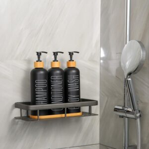 Prus Waso Shampoo and Conditioner Dispenser, Contains Shampoo Conditioner Body Wash Dispenser. Shower Dispenser with Bamboo Pumps & Tray, Perfect for Bathroom Essentials for New Home. (Black)