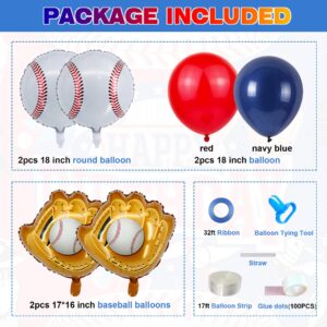 Baseball Balloon Arch Garland,146 Pcs Baseball Aluminum foil Glove Red White Navy Blue Confetti Latex Balloons for Boys Teene Sport Theme Birthday Party Baby Shower Party Decoration