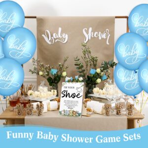 Roowest 51 Pcs Tie Your Shoe Baby Shower Game Woodland Safari Baby Shower Sign 50 Baby Latex Balloons Gender Reveal Party Favors Jungle Baby Shower Games for Boys Girls(Blue)