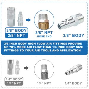 HOOTSUM 3/8’’ Air Hose Quick Connect Fittings, High Flow 3PCS 3/8” Air Coupler and 6PCS 3/8” Air Plug with 3/8 Inch NPT Threads, I/M Industrial Type 10PCS Air Compressor Accessories Connection Kit