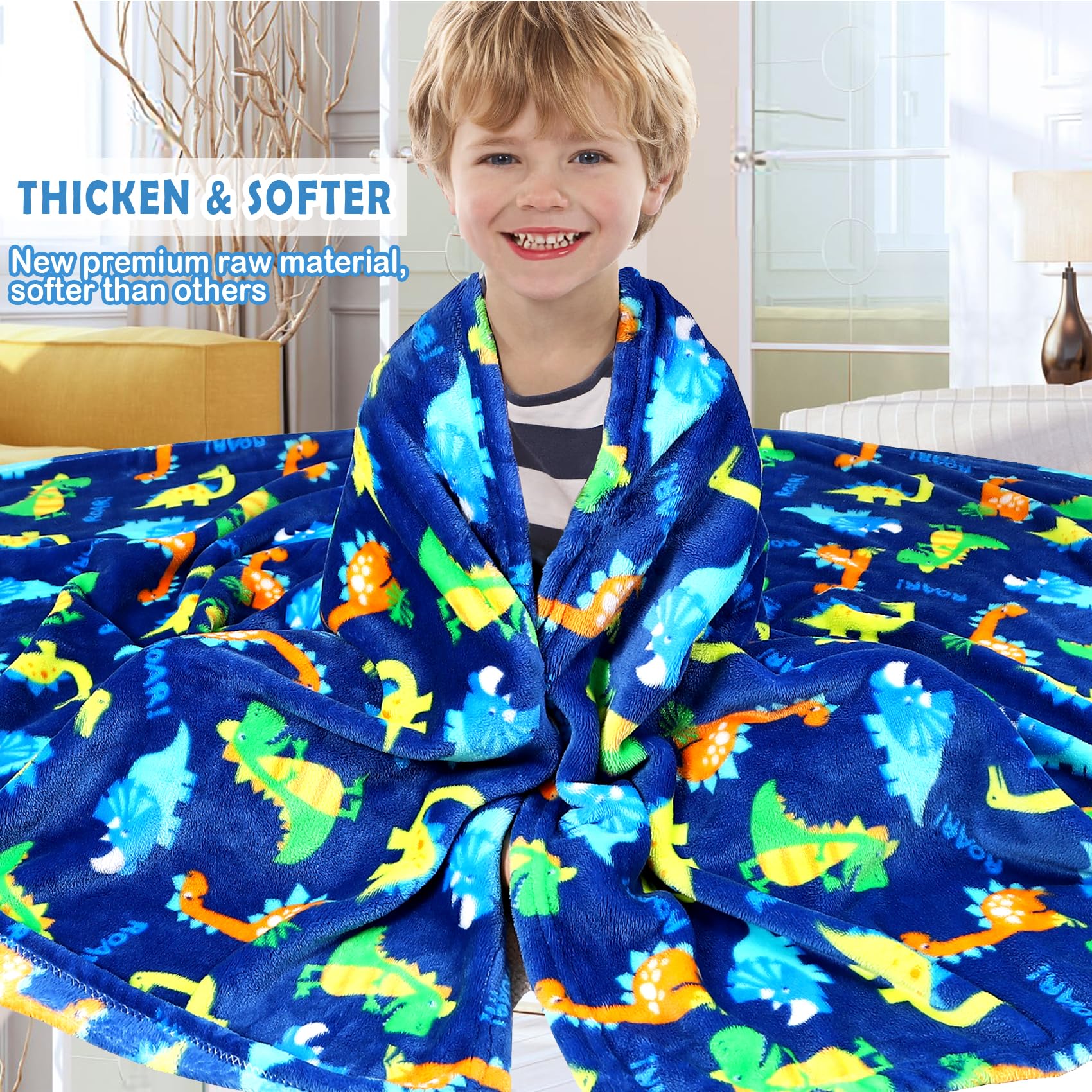 Warm Soft Toddler Fleece Blankets for Boys with Dinosaur Pattern Print - Cozy Fuzzy Plush Flannel Kids Throw Blanket for Daycare & School - 50x60 inches