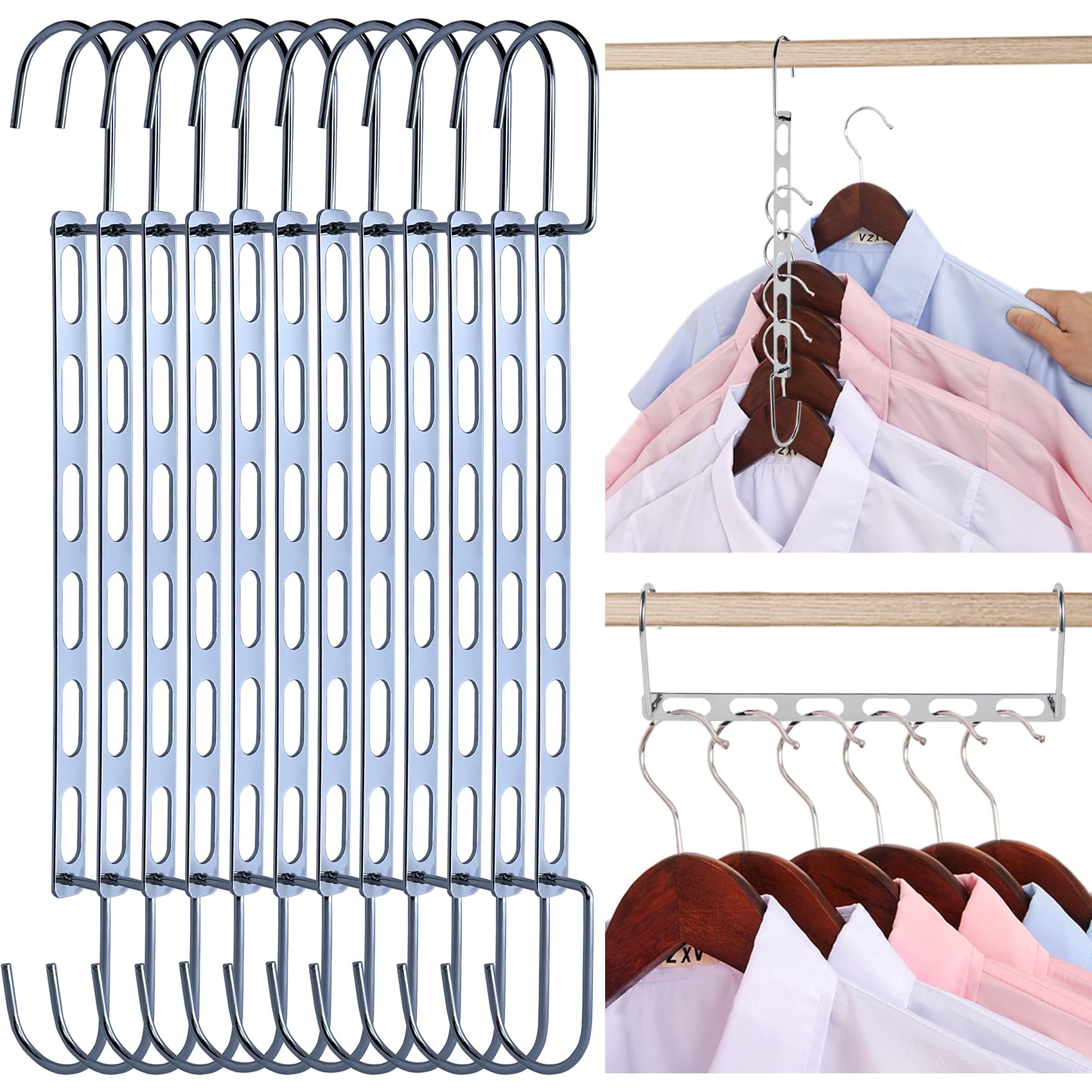 Hangers Space Saving, 12 Pack Metal Hanger Organizer, Closet Space Savers, Collapsible Magic Hangers for Heavy Clothes, Closet Organizers and Storage, College Dorm Room Essentials