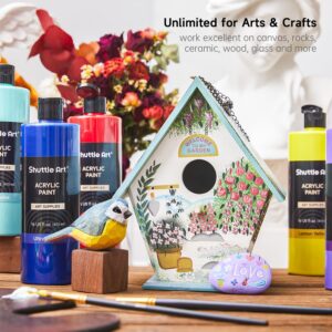 Shuttle Art Acrylic Paint, 12 Colors Acrylic Paint Large Bottle Set, 473ml/16oz Each, Rich Pigments, High Viscosity, Bulk Paint for Artists, Beginners and Kids on Rocks Crafts Canvas Wood Ceramic