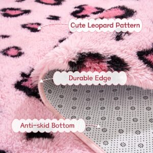 BENRON Pink Leopard Rugs, Soft Bedroom Rugs 4x6, Fluffy Living Room Rugs, Girls Room Decor Cheetah Print, Small Rugs for Dorm Apartment Foyer Entryway