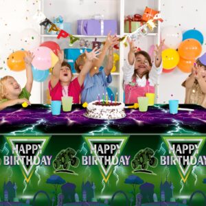 AwserTantue 3 Pack Green and Purple Monster Truck Tablecloths, Monster Truck Happy Birthday Disposable Rectangle Table Cover for Kids Baby Shower Theme Birthday Party Dinner Table Decor,108×54 inches