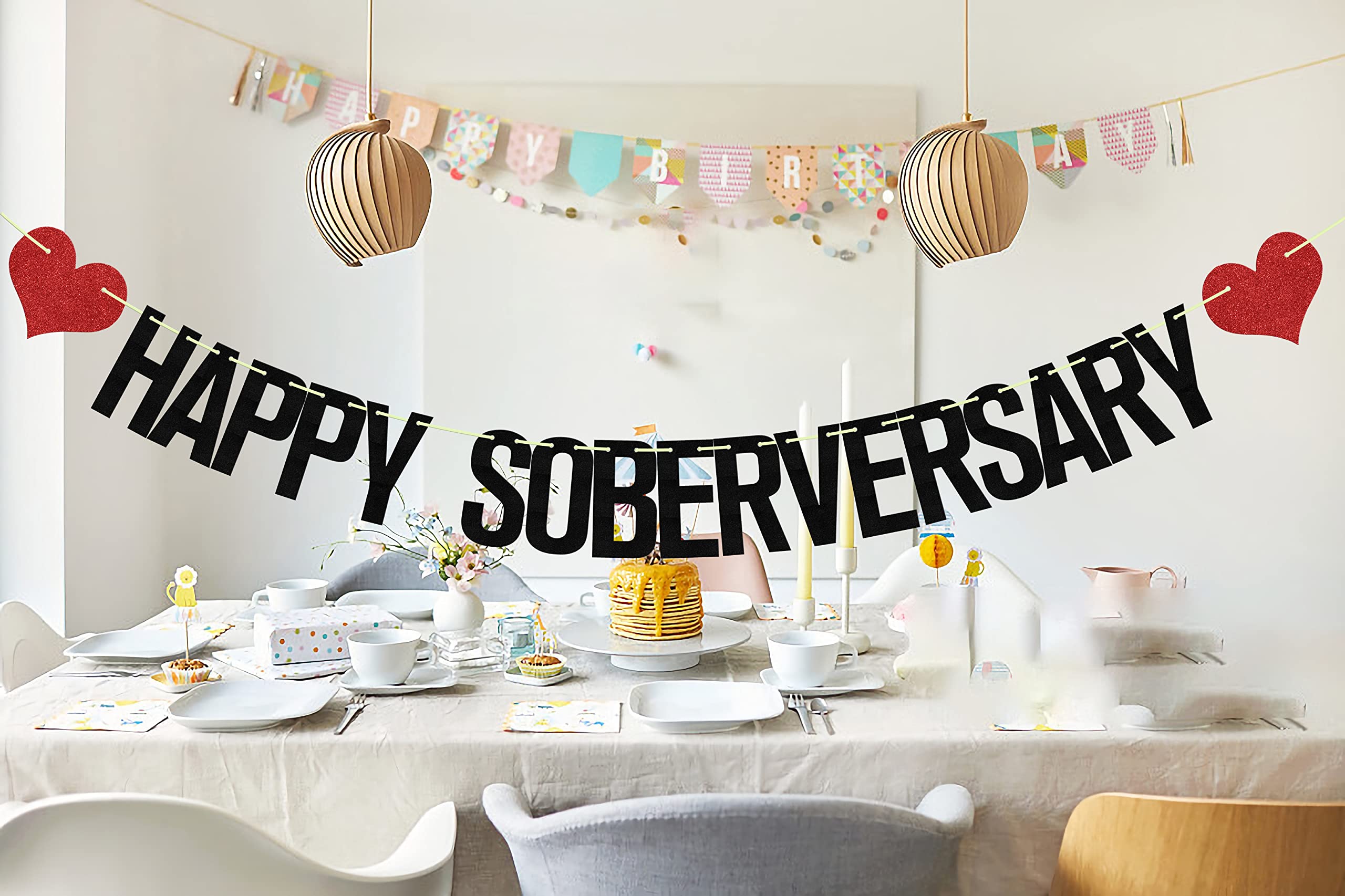 Happy Soberversary Banner, Happy Sober Anniversary Decorations, Happy Sobriety, Perfect for the Celebration of Lengths of Sobriety and Recovery Birthdays Black Red Glitter