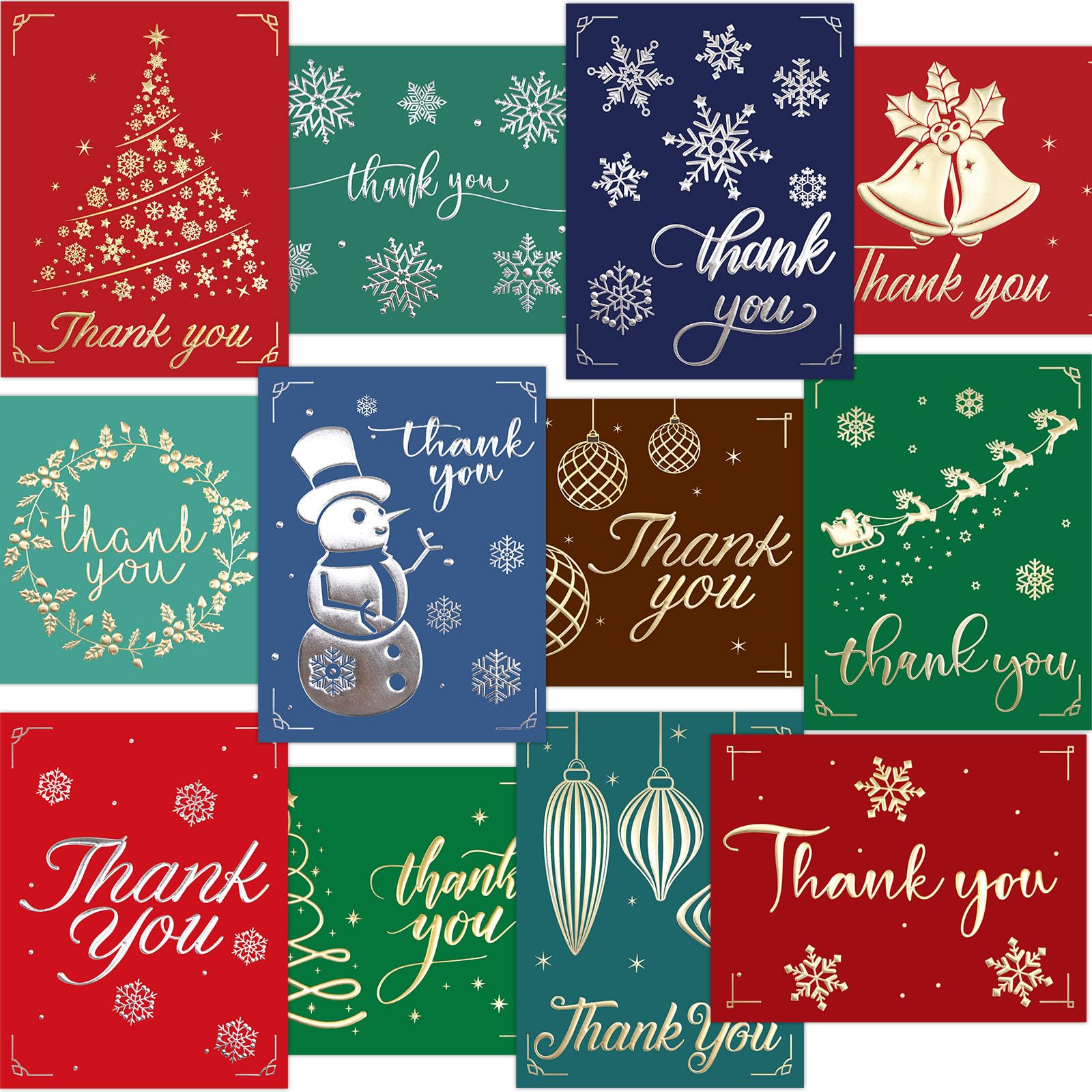 24 Pack Christmas Foil Thank You Cards and Envelopes Blank Inside Christmas Greeting Note Cards Party Supply