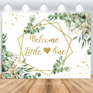 newwiee 7 x 5 ft greenery baby shower theme backdrop for neutral welcome little one photography background glitter gold lines baby shower theme photo props for gender reveal party