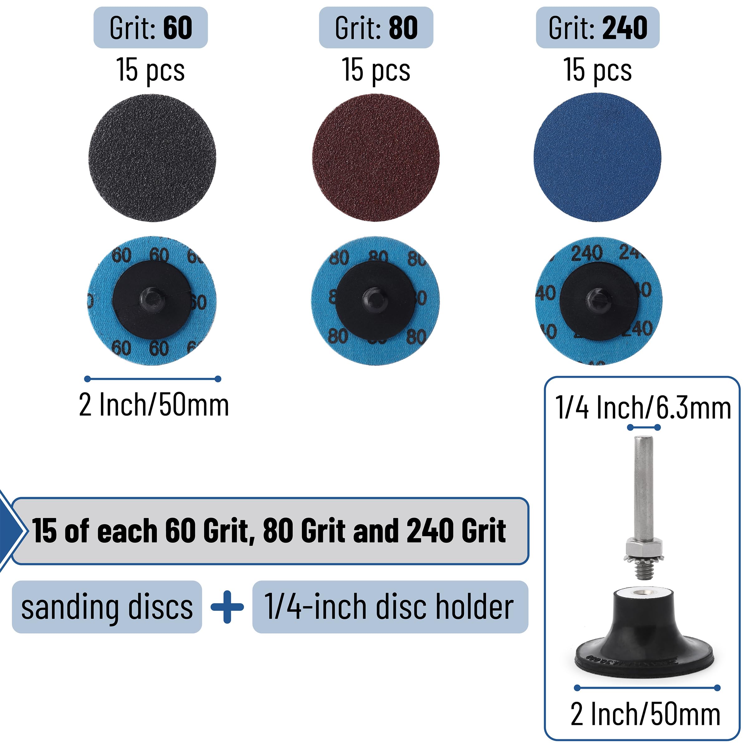 Bates- Quick Change Sanding Discs, 47 pcs, 2-Inch, 1/4” Holder, Grinding Disc, 2 Inch Sanding Discs, Abrasive Wheels & Discs, Sanding Discs 2 Inch, Sanding Pads, Grinder Disc, Sanding Disc for Drill